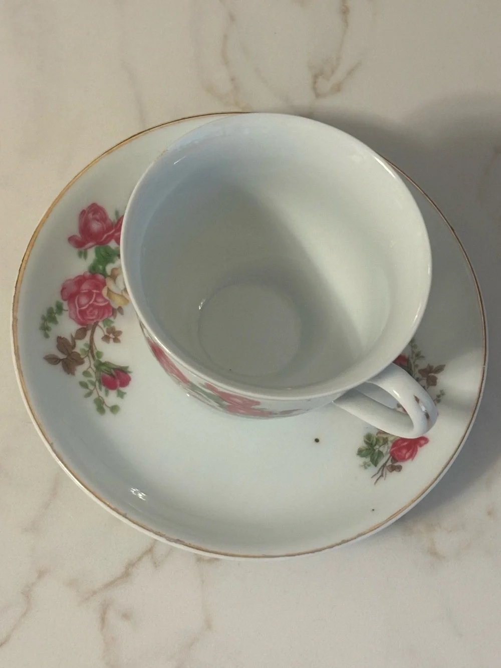 Vintage Teacup and Saucer with Pink Rose Pattern